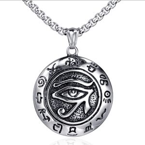 Eye of Horus 23 Inch Stainless Steel Silver Tone Necklace with Pendant. Unisex